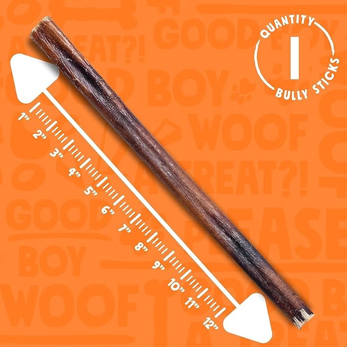 Bully Sticks for Small Dogs | All Natural, Single Ingredient Bully Sticks for Puppies to Medium Dogs (12" Stnd Bully Sticks - 1pk)-PawvioPets
