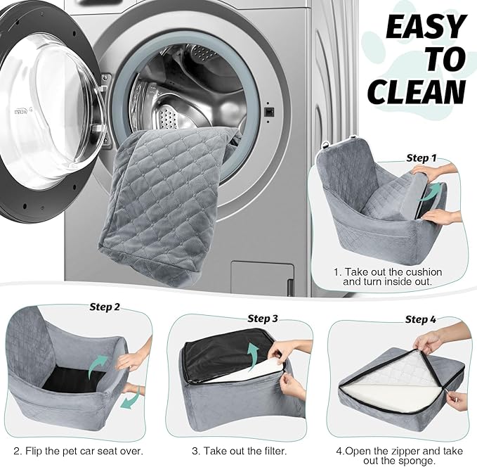 Dog Car Seat for Medium Dogs Up to 35lbs,Fully Detachable and Washable,Easy to Install with Adjustable Straps,Anti-Slip Bottom Travel Car Bed for Pets,Two Side Pockets(Grey,Medium)-PawvioPets