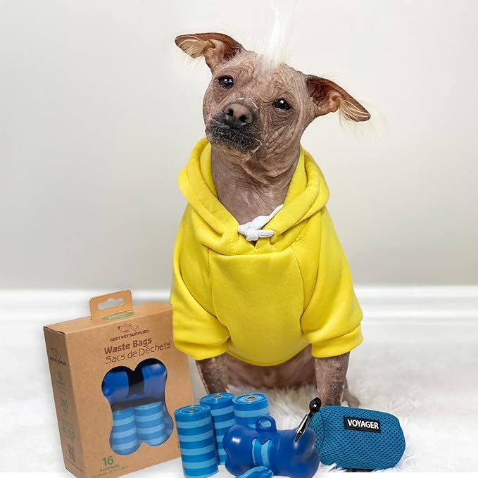 Best Pet Supplies Dog Poop Bags (240 Bags) for Waste Refuse Cleanup, Doggy Roll Replacements for Outdoor Puppy Walking and Travel, Leak Proof and Tear Resistant, Thick Plastic - Blue Strips-PawvioPets