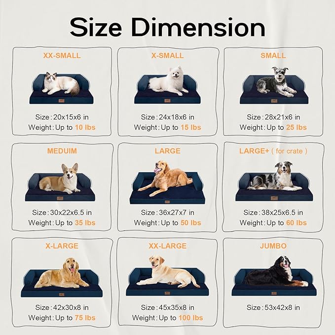 Extra Large Dog Bed-Orthopedic Waterproof XL Dog Bed for XLarge Extra Big Dogs - Foam Couch Sofa Washable with Removable Cover-Navy Blue-PawvioPets