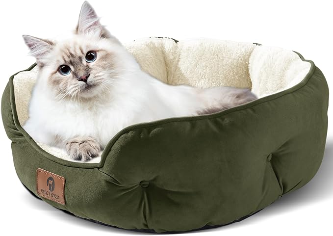 Asvin Medium Dog Bed for Medium Dogs, Cat Beds for Indoor Cats, Pet Bed for Puppy and Kitty, Extra Soft & Machine Washable with Anti-Slip & Water-Resistant Oxford Bottom, Green, 25 inches-PawvioPets