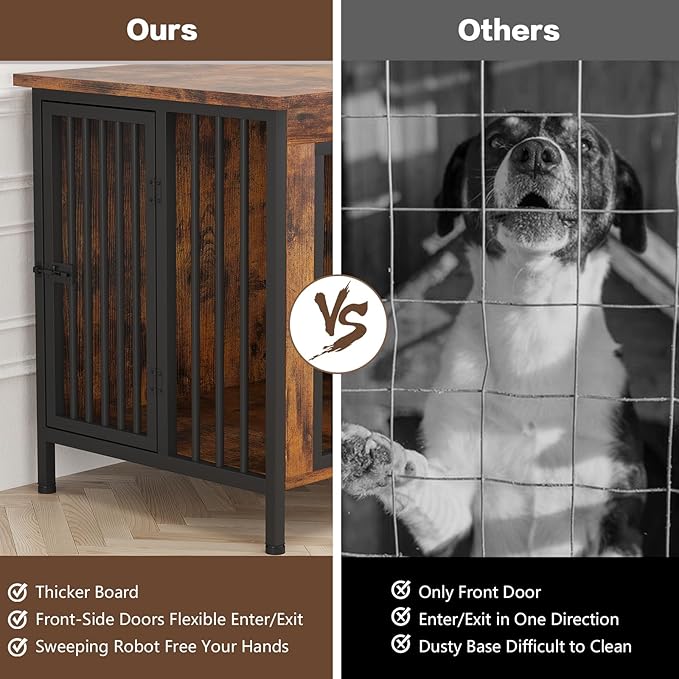EasyCom 39.96" XL Wooden Large Dog Crate Furniture for Medium and Large Breed, Chew-Resistant Dog Kennel Furniture Indoor with 2 Doors and 3.94" Raised Feet, as TV Stand, End Table, Crate Table-PawvioPets