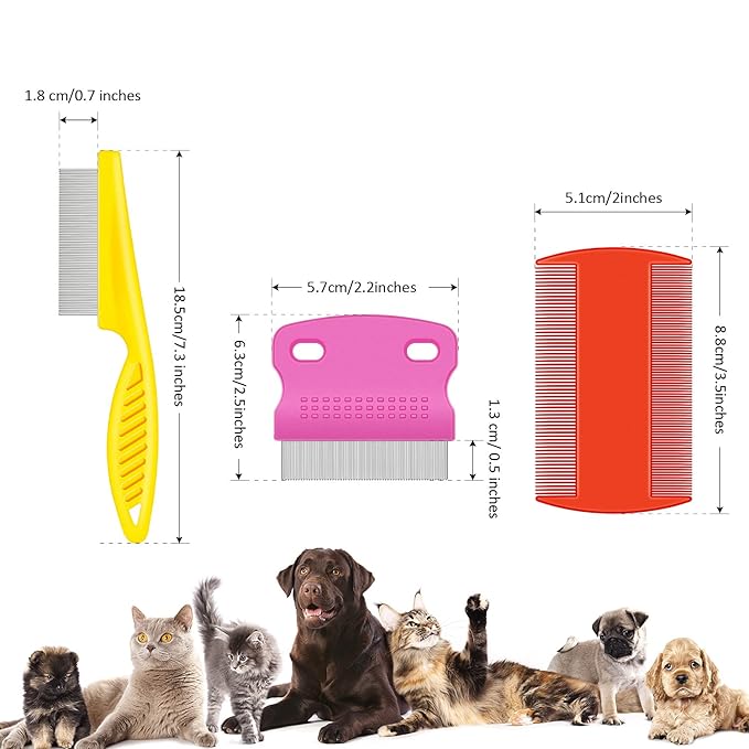 6 Pieces Pet Lice Combs Dog Grooming Flea Cat Tear Stain Comb for Removal Dandruff, Hair Stain, Nit(White, Yellow, Green, Purple, Orange, Dark Blue)-PawvioPets