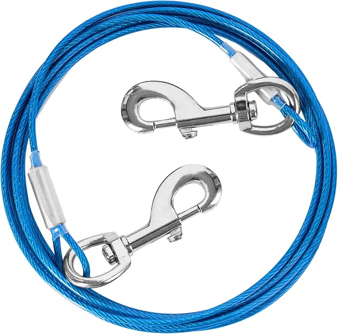 10FT Heavy Duty Dog Tie Out Cable for Large Dogs up to 125lbs, Durable Runner Tether Line (Blue)-PawvioPets
