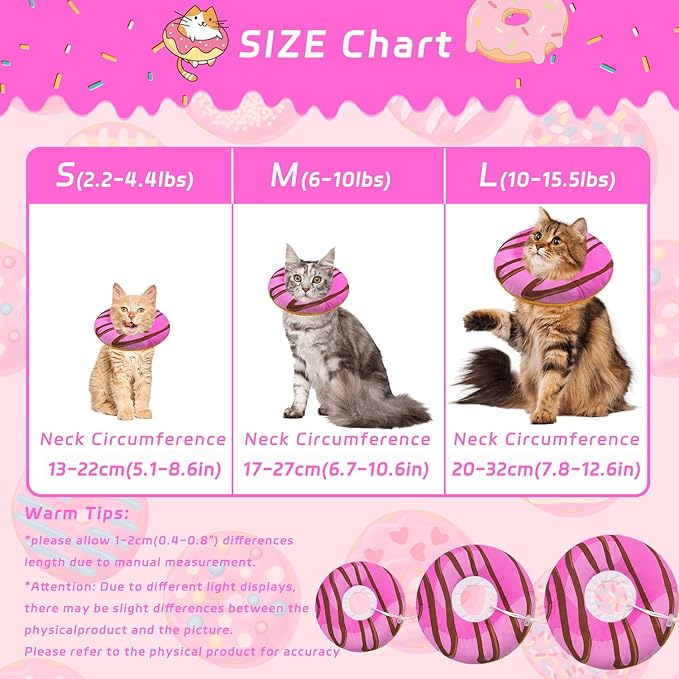 Cat Cone Collar Soft, Adjustable Cat Recovery Collars Kitten Cones to Stop Licking, Cute Donut E Collar After Surgery, Anti-Lick Wound Healing Elizabethan Collar for Kittens (Pink, Medium)-PawvioPets