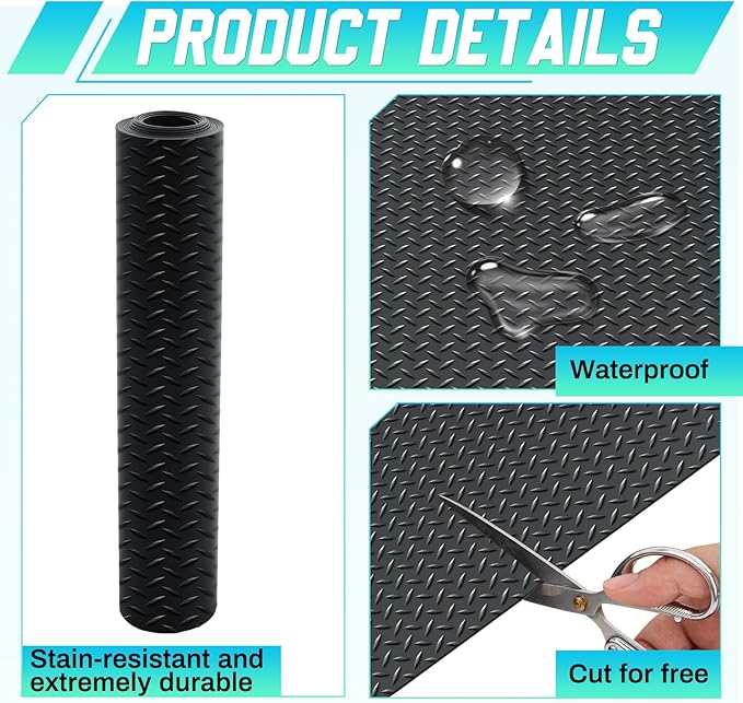 Breling 16 in x 10 ft Rubber Diamond Plate Rolls Mats, Heavy Duty Flooring Rug for Trailers Garage, PVC Water/Stain Outside Stall Resistant Parking Rv Tool(Black)-PawvioPets