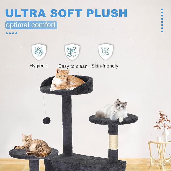 FDW Cat Tree Tower 62in Multi-Level Durable Cat Scratching Post & Cozy Fun Jumping Platform Space Saving Condo Pet Play House for Indoor Cats,Dark Gray-PawvioPets