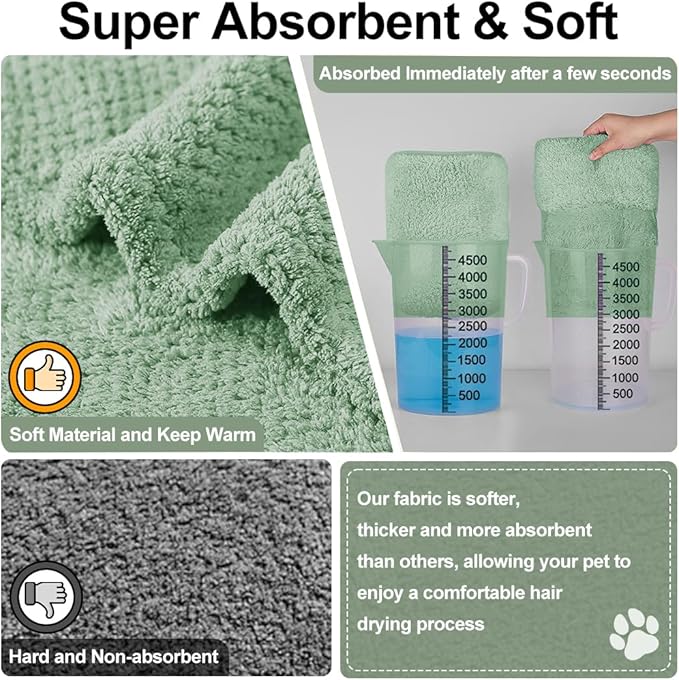 Giant Dog Bath Bubble, Quick Drying Super Absorbent Used for After Bathing, Warm Dog Towels, Adjustable Hoodies and Belts for Pet Dogs Bath Clothes Products(Green Jacquard, 6XL)-PawvioPets