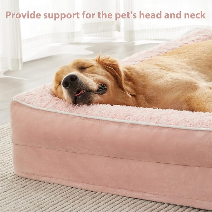 BFPETHOME Orthopedic Dog Beds for Large Dogs-Waterproof Sofa Dog Bed with Removable Washable Cover, Big Pet Bed with Waterproof Lining and Nonskid Bottom,Pet Bed for Large Dogs,Pink-PawvioPets