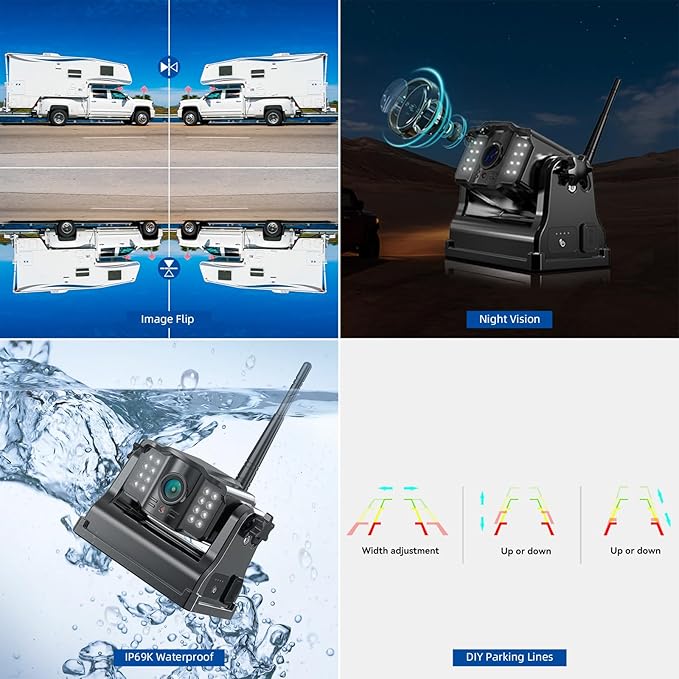 eRapta 2 Wireless Backup Camera Magnetic: 10.1" IPS DVR Monitor, Install-Free RV Backup Camera with Infrared Night Vision, Built-in 9600mAh Battery for Trailer/RV/Truck/Horse Trailer/Tractor ACT1002-PawvioPets