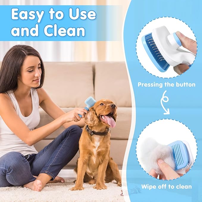 Cat Grooming Brush, 9PCS Dog Brush Kit with Pet Nail Clipper and File, Deshedding Brush for Cats, Cats Dog Shedding Brushs for Small Large Pets, Includes Flea Comb, Bath Brushs,Undercoat Rake (Blue)-PawvioPets