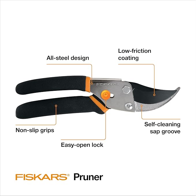 Fiskars Bypass Pruning Shears, 5/8-Inch Cut Capacity Garden Clippers, Gardening Scissors with Sharp, Rust Resistant Steel Blade-PawvioPets