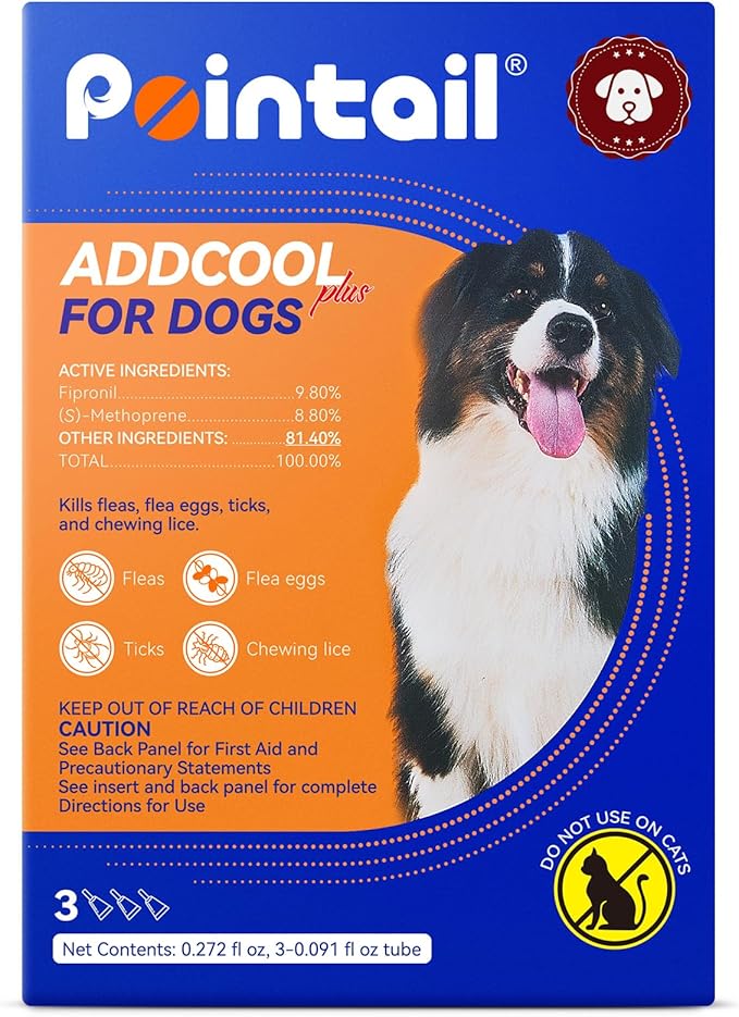Flea and Tick Prevention for Dogs, Addcool Dog Flea and Tick Treatment, Flea & Tick Control Topical Drops, 3 Doses, Vet-Recommended(45-88 lbs)-PawvioPets
