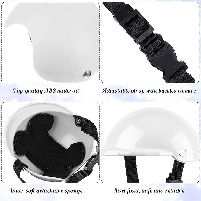 Frienda Dog Helmet and Goggles, UV Protection Doggy Sunglasses and 4 Inch Padded Puppy Motorcycle Helmet Adorable Dog Goggles with Adjustable Belt for Small Dogs Puppy Riding(White,S)-PawvioPets