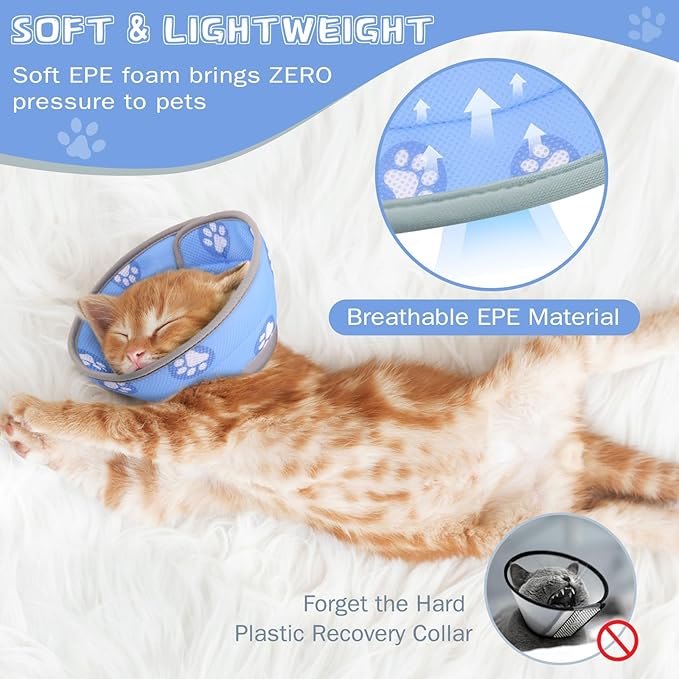 Cat Cone Soft Elizabethan Collar for Surgery Recovery - Adjustable for Small and Large Cats to Stop Licking-PawvioPets