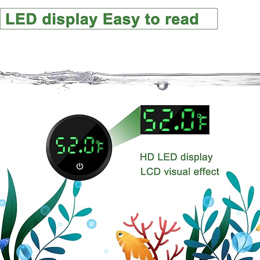 Aquarium Thermometer Digital Fish Tank Thermometer Led Display Fish Tank Temperature Gauge Accurate Thermometer to ±1℉ for Betta Axolotl Turtle Tank (with Spare Battery)-PawvioPets