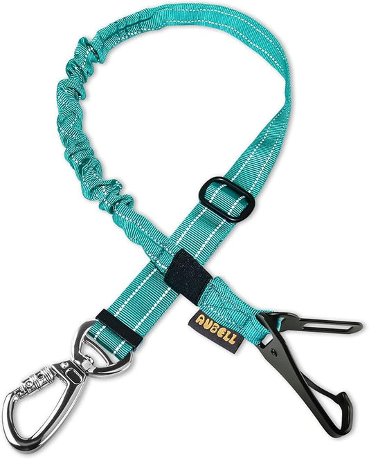 AUBELL Dog Seat Belt for Car,Updated 3-in-1 Adjustable Reflective Bungee Heavy Duty Dog Car Harness Tether with Clip Hook Latch & Buckle,Swivel Zinc Alloy Carabiner,Teal-PawvioPets