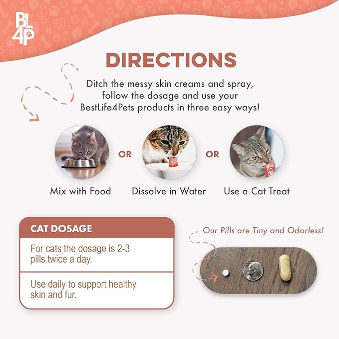 Cat Itchy Skin Relief & Hair Loss Treatment, Holistic Allergy Relief for Cats Calms Dry Skin, Dandruff & Reduces Licking, Scratching, Patchy, Matted and Shedding Fur, 400 Easy to Use Pills-PawvioPets
