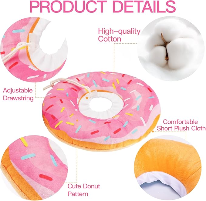 Cat Cone Collar Soft, Cute Cat Donut Collar After Surgery, Adjustable Kitten Recovery Cones to Stop Licking, Lightweight Neck Elizabethan Collars for Cats Kittens (Pink, Large)-PawvioPets