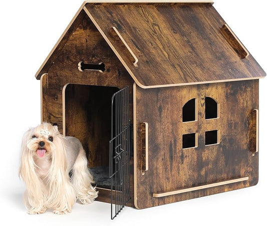 Dog House Indoor for Small Dogs or Cats, Cozy Wooden Design, Small Indoor Bed House, with Air Vents and Elevated Floor Warm Dog Cave-PawvioPets