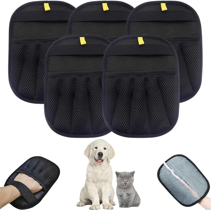 5-Pack Pet Hair Removal Gloves,Electrostatic Pet Hair Remover Tool,Dog Hair Remover Furniture Reusable & Washable Grooming Mitts,Lint & Fur Remover for Clothes, Carpets, Car Seats-PawvioPets