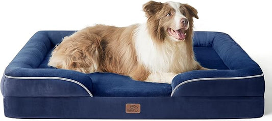 Bedsure L Plus Orthopedic Dog Bed for Large Dogs - Washable Dog Cat Bed Waterproof, L Plus Big Comfort Dogs Couch Sofa with Washable Removable Cover, Pet Bed with Nonskid Bottom, Blue Navy, 38"-PawvioPets