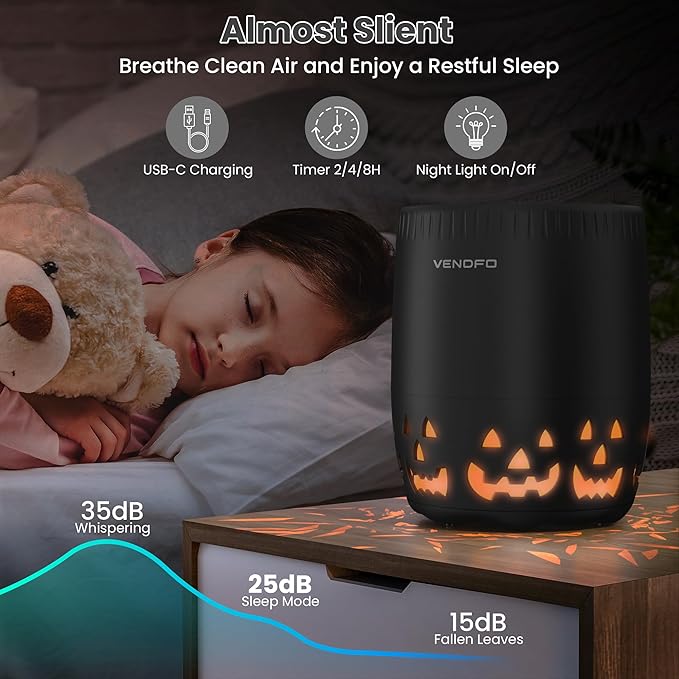 Air Purifiers for Home Bedroom up to 1076ft², True HEPA Air Filters Dust Pets Smoke Hair, 3 Fan Speeds Quiet, Timer Settings, Rechargeable Air Cleaner Office, Bedroom, Pets, Car(Black)-PawvioPets