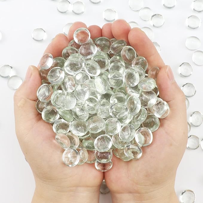 2.16LB Glass Beads Vase Filler Aquarium Gravel Decor Flat Glass Marbles Gems Pebbles Fish Tank Rocks Home Decorative Art Craft - Clear-PawvioPets