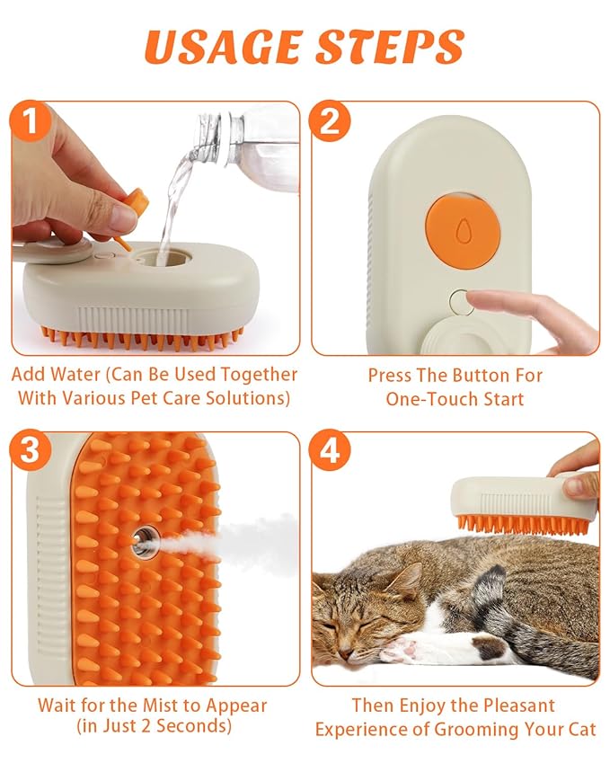 6 in 1 Cat Steam Brush for Shedding, Portable Anti-Static Grooming Comb for Cats & Dogs, Steam Misting Water Brush, Self-Cleaning Pet Hair Remover, Indoor Cat Spray Brushes for Cats & Dogs-PawvioPets