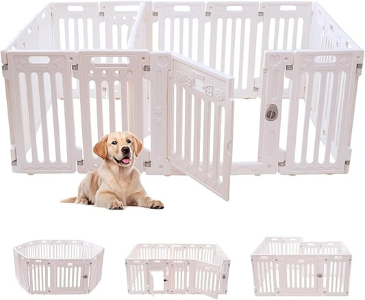 2 Room Dog Playpen with Door,DIY Shape Combination Puppy Pen,16-Panel+2 Link Piece+Large Door+Small Door,25.5" H Dog Fence,Non-Slip&Secure Pet Gate,Easy to Assemble (Two Rooms)-PawvioPets