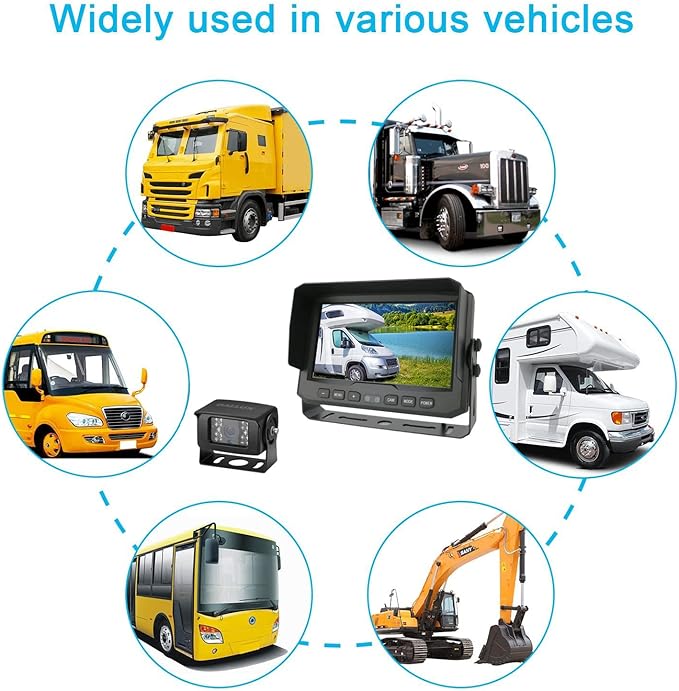 DALLUX Heavy Duty Vehicle Truck Bus Backup Camera System,Waterproof Night Vision Rear View Camera with 7 inch Monitor+66ft 4 PIN Camera Cable for Bus Truck Van Trailer RV Campers Motor Home(12V 24V)-PawvioPets