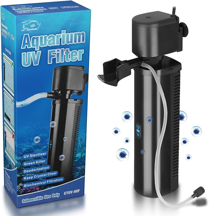 Aquarium Filter for 40-150 Gallon Tank, U-V Fish Tank Green Clean Machine Submersible Powerful Pump Canister Filter 400GPH for Pond Turtle Tank Saltwater Freshwater Crystal Clear Green Killing-PawvioPets