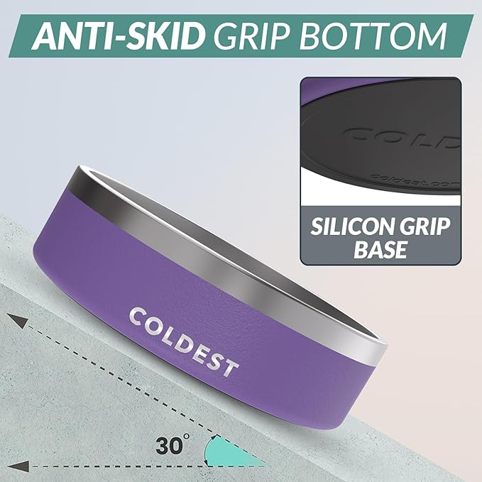 Coldest Dog Bowl - Anti Rust Metal, Non Slip, 3 Layers Insulated Stainless Steel Dog Bowls - Spill Proof & Heavy Duty - Water Bowl for Dogs, Cats & Pets, Dish Washer Safe (42 oz, Galaxy Purple)-PawvioPets