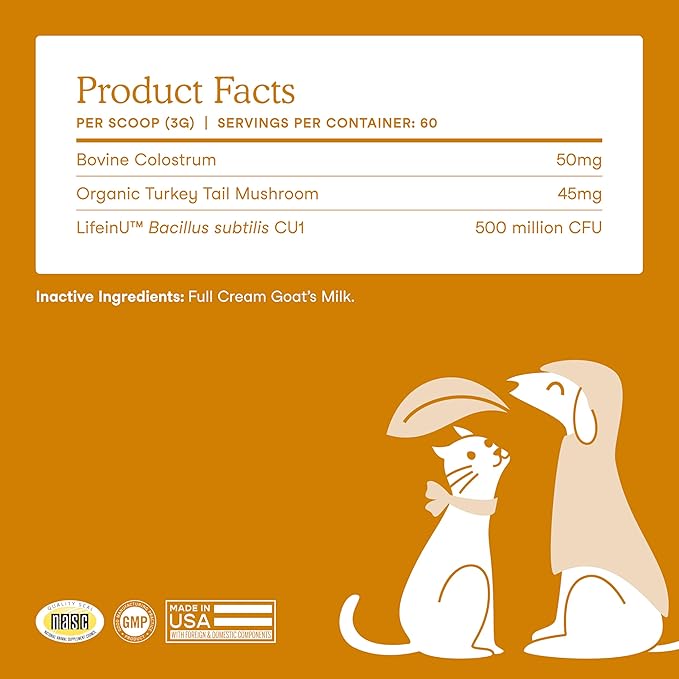 Fera Pets Immune Goat Milk for Dogs & Cats with Colostrum, Organic Turkey Tail Mushroom, & Probiotics - Improves Immune Response - for Picky Eaters - Powder - 60 TSP-PawvioPets