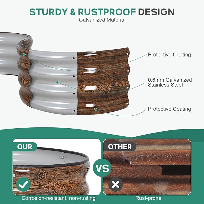 Galvanized Raised Garden Bed Outdoor - 4×2×1ft Planter Raised Beds for Gardening | Oval Metal Garden Planter Box with Safety Edging and Gloves for Vegetables Fruits and Flowers - Grain-PawvioPets