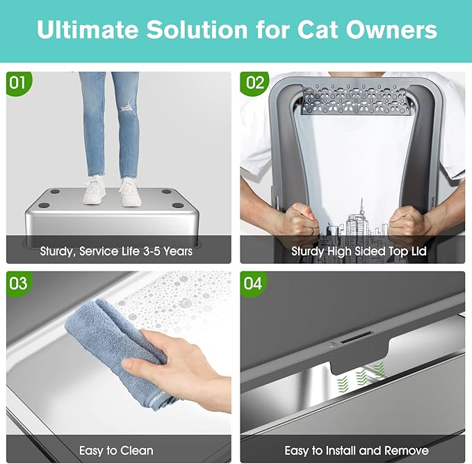 2PACK Stainless Steel Cat Litter Box with High Sides Lid, Extra Large XL Litter Box for Big Cats, Metal Kitty Litter Boxes with Anti-Leakage Enclosure,Non-Stick,Odorless,Scoop Included-PawvioPets
