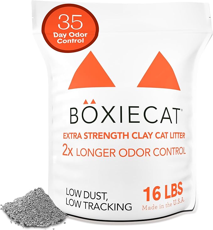 Boxie® Extra Strength 35 Day Odour Control Clumping Clay Cat & Kitty Litter 16lb, 99.9% Dust-Free, Probiotic Formula, Long-Lasting, Veterinarian Approved, Easy Scooping for Multi-Cat Homes-PawvioPets