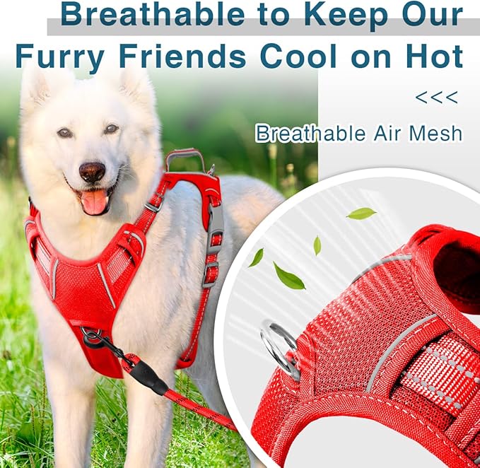 BARKBAY Dog Harness No Pull with ID Tag Pocket - Heavy Duty, Reflective, Easy Control for Large Dogs(Red,L)-PawvioPets