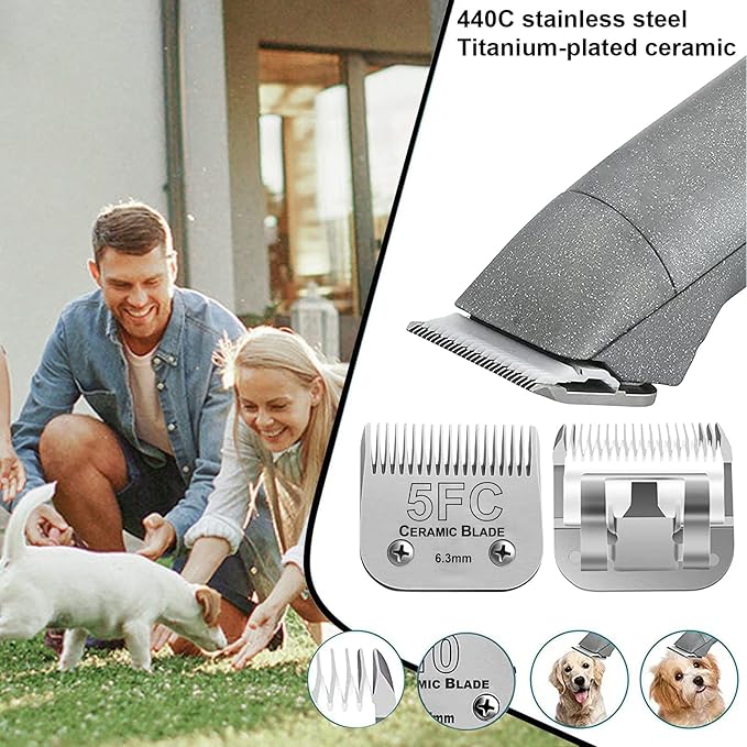 2PC 5FC Blade Dog Grooming Clipper Replacement Blades Compatible with Andis Dog Clippers,Detachable Ceramic Blade & Stainless Steel Blade,Size-5 FC 1/4-Inch Cut Length (64122)-PawvioPets