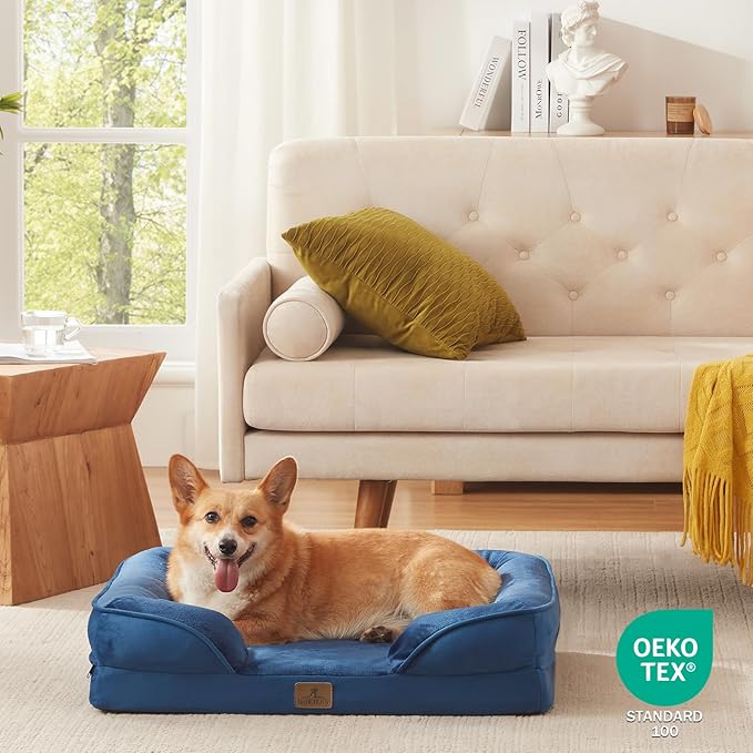 Bedfolks Orthopedic Dog Bed, Waterproof Dog Sofa Bed for Large Dogs, Egg Foam Pet Couch Bed with Removable Washable Cover and Nonslip Bottom, Navy Blue-PawvioPets
