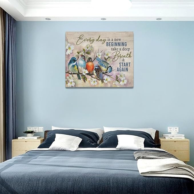 Bird Wall Art Farmhouse Flower Branch Pictures Rustic Country Birds Wall Decor Floral Canvas Print Painting Artwork for Bathroom Living Room Bedroom 16"x20"-PawvioPets