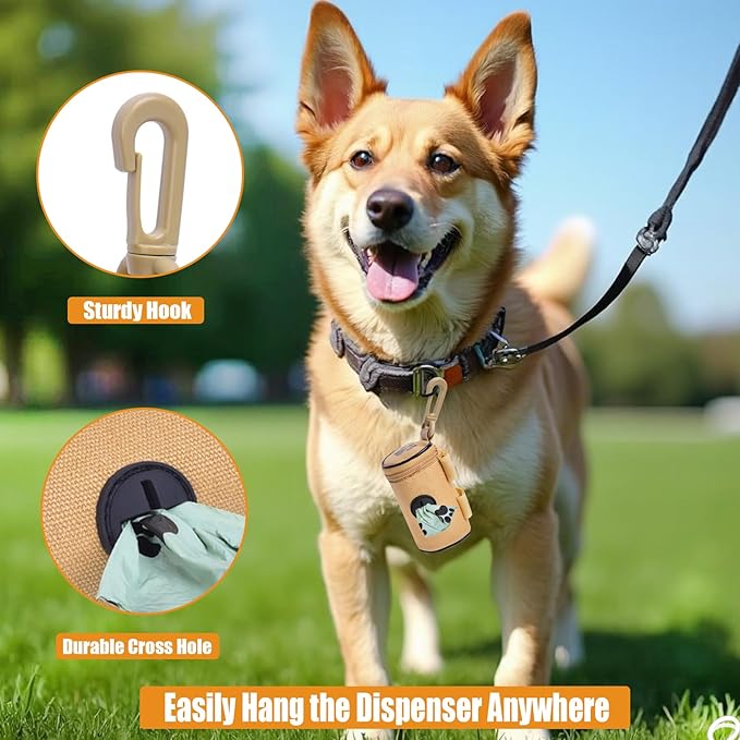 Dog Waste Bag Dispenser Dog Poop Bag Dispenser for Leash Accessory dog Poop Bag Holders Fits Dog Leash Include Hand Free Holder, Khaki, No-KaqiXYB-PawvioPets