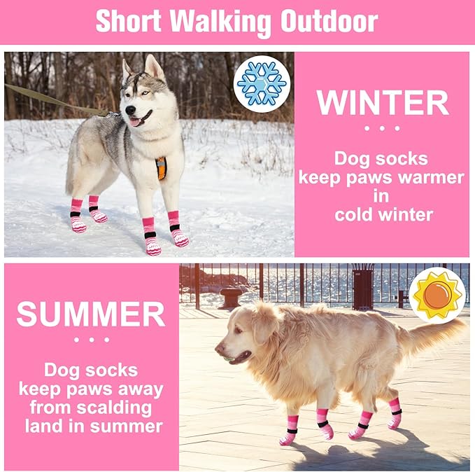 BEAUTYZOO Anti Slip Dog Socks for Small Medium Large Dogs,Paw Protector with Grips for Hardwood Floor Hot/Cold Pavement,Traction Control 3 Pairs AntiTwist Dog Shoes to Prevent Licking for Senior Dog-PawvioPets