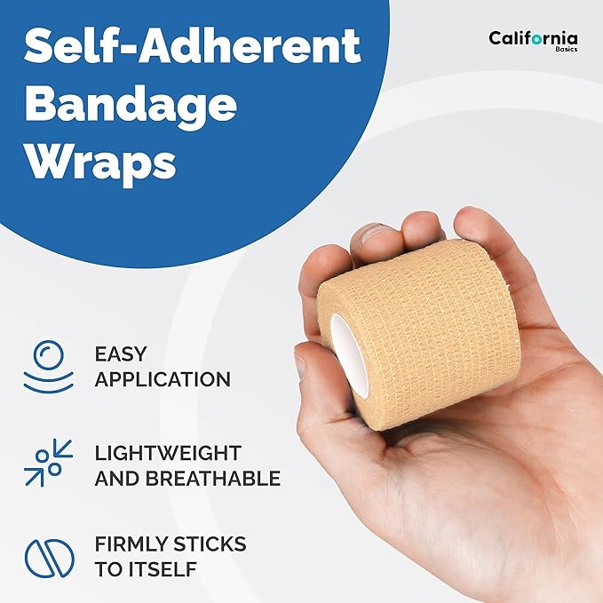 12 Pack Self-Adhesive Bandage Wrap - 2 Inches x 5 Yards - Elastic Self Adherent Cohesive Wrap Bandage - Breathable Athletic Tape for Wrists, Knee, and Ankle - First Aid Sports Wrap - Brown-PawvioPets