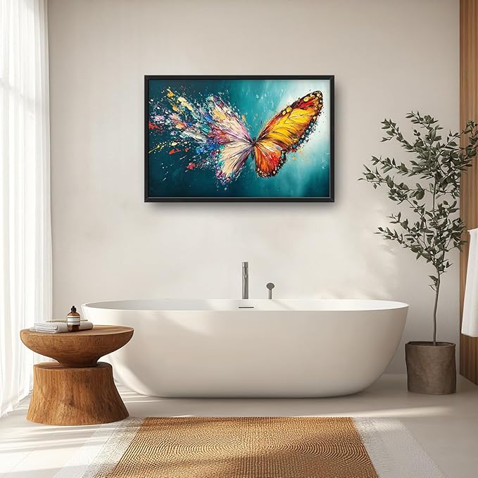 Extra Large Framed Abstract Butterfly Wall Art,Colorful Graffiti Wall Decor,Splashing Wings Pictures for Living Room,Canvas Print Painting Modern Artwork Bedroom Office Bathroom Home Decor 36L x24W-PawvioPets