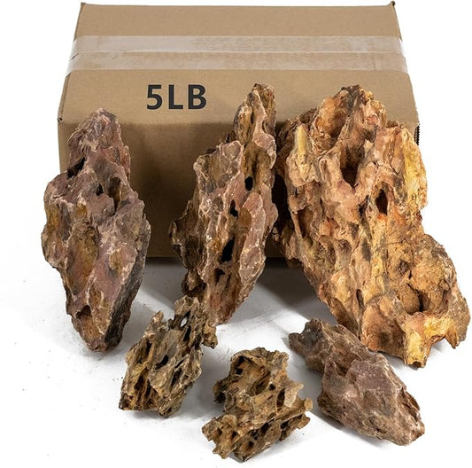 Aquarium Rocks Dragon Stone Natural Hardscape Stone for Aquariums, Fish Tanks, Bonsai, Terrariums, Wargaming Dioramas, Indoor or Outdoor Gardens-5Lb(2-6 Inch)-PawvioPets