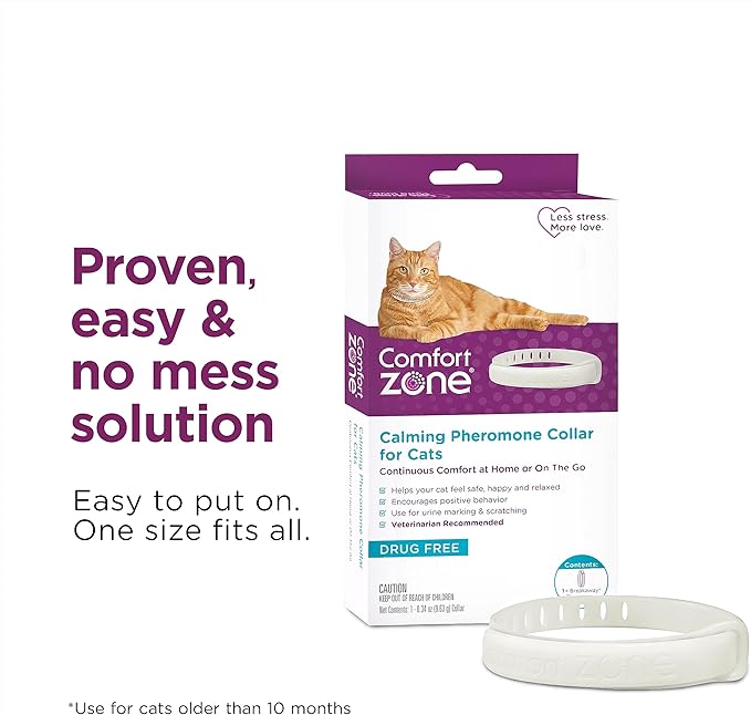 Comfort Zone Cat Calming Collar Value Pack: 4 30-Day Calming Collars for 120 Days of Calm; Cat Pheromones Help Anxiety, Reduce Stress, Urine Marking, Scratching; Indoor or Outdoor Cats; Long-Lasting-PawvioPets