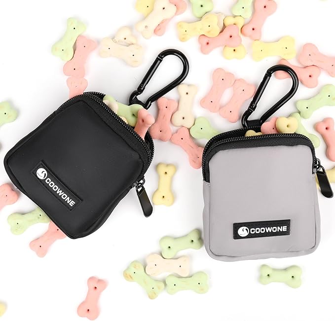 Dog Treat Pouch 2 PCS, Waterproof Small Dog Treat Bag for Leash, Hands Free Dog Walking Bag with Carabiner, Dog Poop Bag Holder for Pet Puppy Travel or Outdoor Use, Zipper Closure to Avoid Spilling-PawvioPets