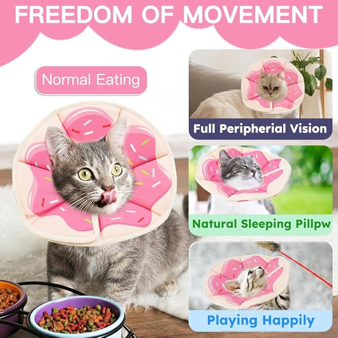 Cat Cone Collar Soft, Waterproof Cat Recovery Collar After Surgery, Adjustable Pet Donut Collar, Safety Elizabethan Collar to Prevent Licking Wounds for Kittens, Pet Cone Alternative-PawvioPets