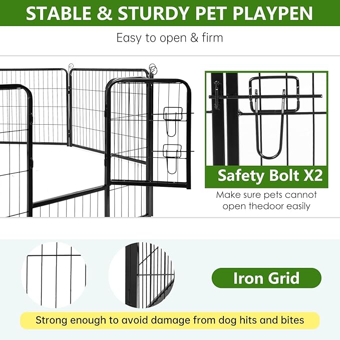 BestPet Dog Playpen Indoor 40 inch 8 Panels Metal Dog Pen Pet Dog Fence Outdoor Exercise Pen with Doors,Pet Puppy Playpen for RV Camping Yard, Black-PawvioPets
